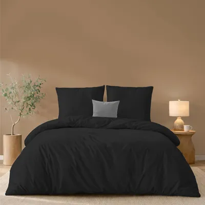 Productafbeelding van Dekbedovertrek 200x200 cm met 2 kussenslopen 65x65 cm, zwart - 200x200 volwassenenbeddengoedset van microvezel -