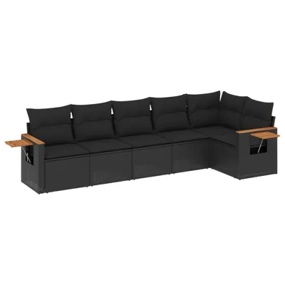 Produktbild von vidaXL 6-tlg. Garten-Sofagarnitur mit Kissen Schwarz Poly Rattan