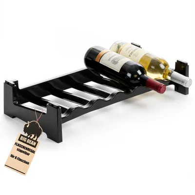 Produktbild von BigDean Flaschenregal stapelbar für 6 Flaschen Weinregal aus Kunststoff Schwarz Getränkeregal Flaschen Regalsystem für Glas- & PET bis 1,5 Liter