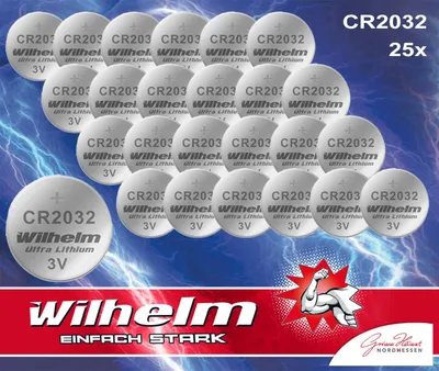 Produktbild von 25 x Knopfzelle CR2032 Wilhelm Batterie LIthium 3V CR 2032 Industrieware