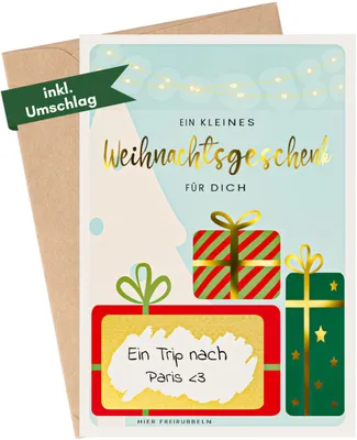 Produktbild von Weihnachts-Doppelkarte mit Rubbelbildern – Geschenkkarte für verschiedene Anlässe
