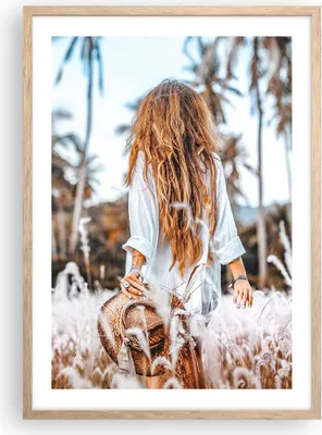 Produktbild von Gerahmtes Poster - Rahmen in heller Eiche - Wiese Frau Gras - 50x70 cm - Wand Bild - Wanddeko - Wandbilder - Kunstposter - Wandposter - Bilderrahmen - Bilder - Kunstdruck - P2NPA50x70-5115