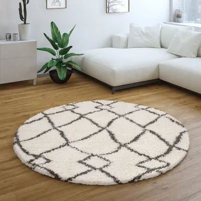 Produktbild von Teppich Rund Wohnzimmer Hochflor Shaggy Skandinavisch Flauschig Modern Grösse 200 cm Rund