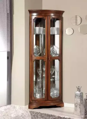 Produktbild von Klassische Möbel Holz Braun Eckvitrine Vitrineschrank Italienische Möbel