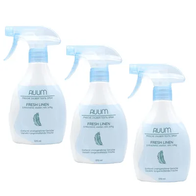 Produktbild von RUUM Textilerfrischer Duftspray Fresh Linen 3er Pack für Kleidung, Sofa, Vorhänge und Wohntextilien