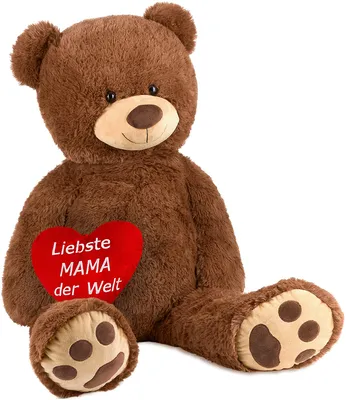 Produktbild von Brubaker XXL Teddybär 100 cm Braun mit einem Liebste Mama der Welt Herz Stofftier Plüschtier Kuscheltier