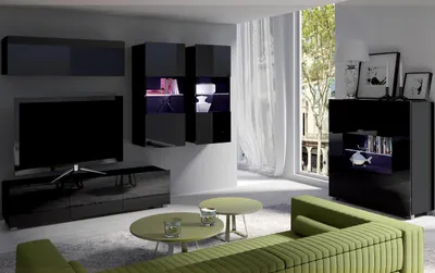 Produktbild von Wohnzimmer-Set CALABRIA 6 schwarz / schwarz hochglanz