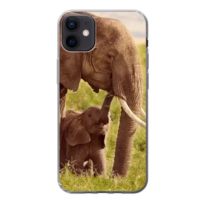 Produktbild von MuchoWow® Handyhülle Schutzhülle Hülle für iPhone 12 mini Elefant - Gras - Jung - Rüssel Silikon Softcase Handy Hülle - Bild