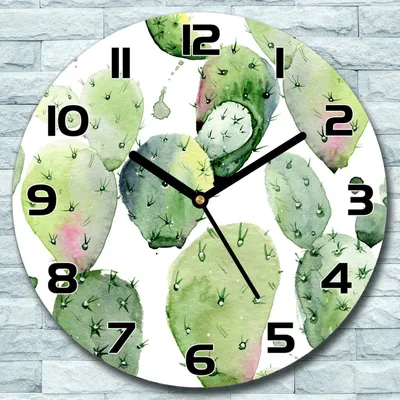 Produktbild von Wanduhr aus Glas Rund fi 30 Kaktus Aquarell Quarz Deko Schlafzimmer Büro