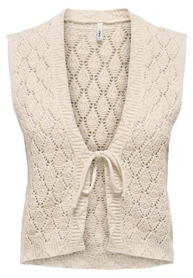 Image de ONLY Cardigan sans manches, uni, col en V, cordon de serrage, taille : L