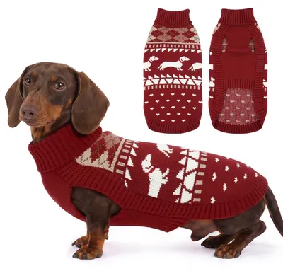 Teckel-Pullover mit Rollkragen, XL, Fleece, weinrot