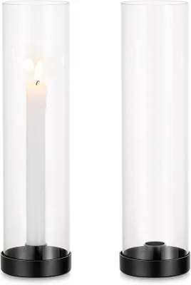 Produktbild von Famanu Kerzenhalter Set aus 2 – Stabkerzenhalter mit Glaszylinder – Für Tisch- und Festdekoration