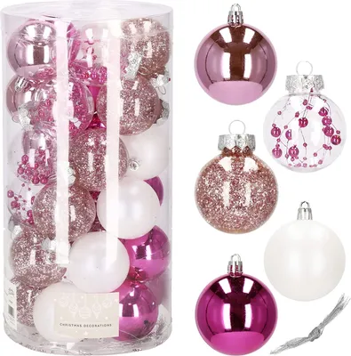 Produktbild von SPRINGOS Weihnachtsbaumkugeln aus Kunststoff Perlen Konfetti 30 STK. Christbaumkugeln 5 Designs Weihnachten Party Hochzeiten