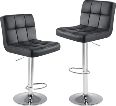 Image de Tabouret de bar Sweiko,Tabouret de comptoir l avec dossier,Tabouret de bar pivotant réglable en hauteur,PU, noir,lot de 2