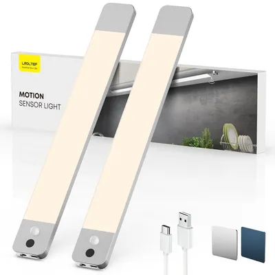 LED-Schrankleuchte 30 cm, 4000K, 2200 mAh, 2 St., silber, mit Sensor