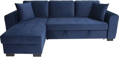 Image de HAMILTON Canapé d'angle 4 places - Tissu velours bleu - L 245 x P 140 x H 86 - Coffre de rangement
