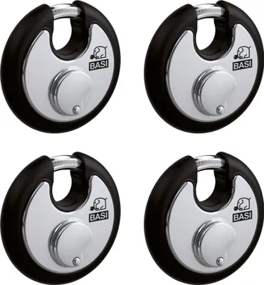 Produktbild von BASI - Rundbügel-Vorhangschloss - SET - 4x RVS 610W - 70 mm - Schwarz - Gleichschließend Nr. 2 - 4x6100-7021-2SCHW