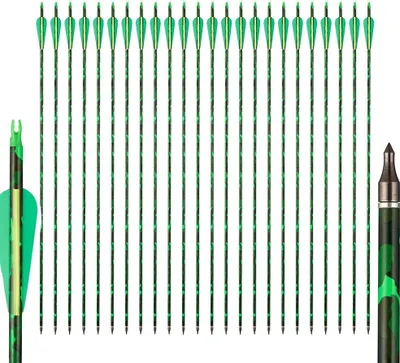 Immagine prodotto di Frecce per tiro con l'arco, aste in carbonio, punta in acciaio, 24 pezzi - verde