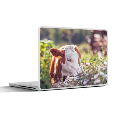 Produktbild von MuchoWow® Laptop Aufkleber Sticker Cover Kuh - Blumen - Frühling 31x22.5 cm - Laptop-Deko