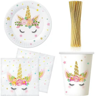 Produktbild von Einhorn Partyset Geburtstag Deko Kindergeburtstag Einweggeschirr