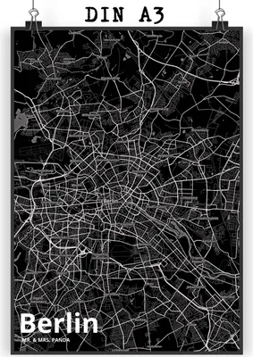 Produktbild von Mr. & Mrs. Panda Poster Berlin DIN A3 - Geschenk, Stadt Dorf Karte Landkarte Map Stadtplan, drucke, wanddeko, Wanddekoration, Posterdruck, Wandbild, Bild