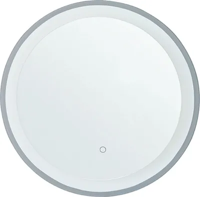 A round mirror with LED lighting and a touch sensor.