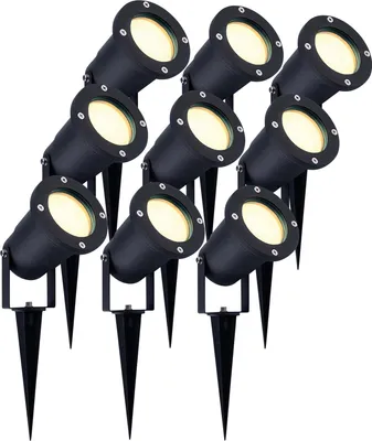 Produktbild von Ledvion - 9er Set, Gartenstrahler mit Erdspieß, IP65, 3W, 2700K, 220-240V, Warmweiß, LED Strahler, Gartenbeleuchtung mit Strom, Mit GU10 Leuchtmittel, Dimmbar, Wasserdicht