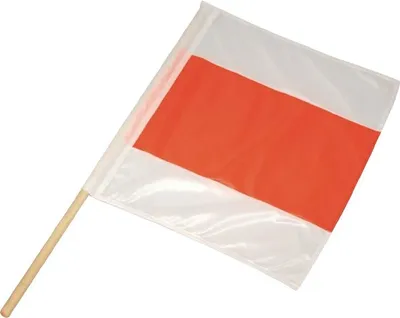 Zdjęcie produktu dla Flaga ostrzegawcza L.750xW.750mm poliester z drewnianym uchwytem