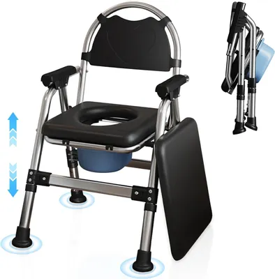 Immagine prodotto di Sedia per il bagno per anziani, pieghevole, regolabile in altezza, sedia da bagno, sedia per la doccia con secchio e cuscino doppio, confortevole, antiscivolo, sedia da toilette