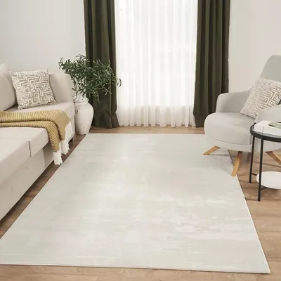 Imagen del producto de Alfombra de pelo corto moderna en color crema/beige, diseño sencillo, ideal para salón o dormitorio. Tamaño: 160x230 cm