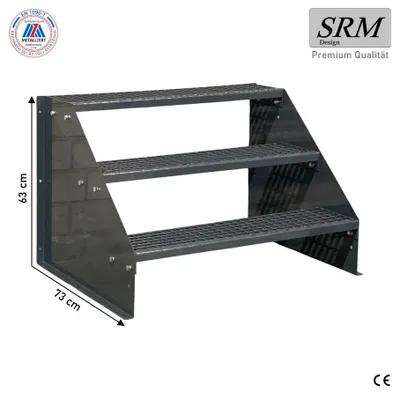 Immagine prodotto di scala a 3 gradini autoportante modello 1 scala completa in acciaio antracite larghezza 100 cm altezza 63 cm senza ringhiera