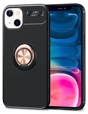 Produktbild von NALIA Schwarze Handy Hülle für iPhone 13 Mini, 360° Ring Cover Case Kickstand Rose Gold