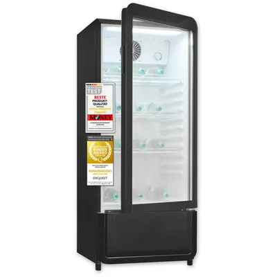 Produktbild von Exquisit Glastürkühlschrank, 200l Getränkekühlschrank mit LED, Umluft, 3 verstellbare Ablagen, CoolPro, GKS5180-GT-431D schwarz