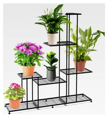 Produktbild von 5-stufiges Blumenregal aus Metall, Pflanzenständer für den Innenbereich, moderne Blumenbank, Pflanzentreppe für den Balkon