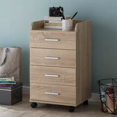 Immagine prodotto di FineBuy Cassettiera con rotelle Sonoma 40 x 70,5 x 33 cm Cassettiera da scrivania con rotelle a 4 cassetti Cassettiera moderna con rotelle Cassettiera da appoggio