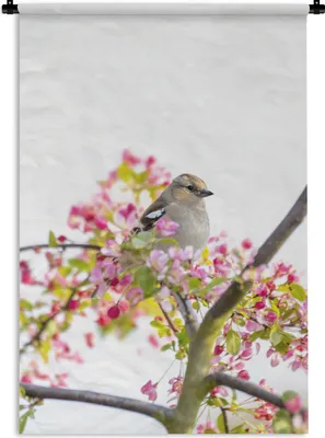 Produktbild von MuchoWow® Wandteppich Wandbehang Vogel zwischen rosa Blumen 90x135 cm Tapisserie Dekoration Wandtuch - Baumwolle - Wandskulptur