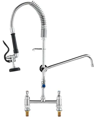 Productafbeelding van VEVOR Commerciële keukenmengkraan met uittrekbare voorspoelfunctie, 66 cm hoog, 203 mm afstand tot het midden, 305 mm zwenkbare uitloop, messing keukenmengkraan voor opbouwmontage, geschikt voor spoelbakken met 1/2/3 bakken, zilverkleurig
