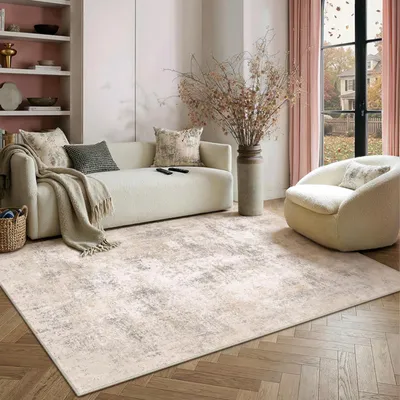 Immagine prodotto di Omgoods - Tappeto astratto beige a pelo corto, 120x180 cm - Lavabile e antiscivolo