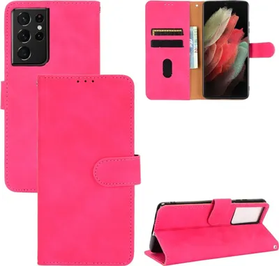 Produktbild von König Design Hülle kompatibel mit Samsung Galaxy S21 Ultra Kunstleder Handyhülle - Handy Case Rosa