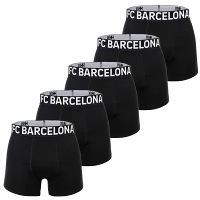 Produktbild von FC Barcelona Herren Boxershorts, 5er Pack - Boxer Briefs, Baumwollmischung, Logobund, einfarbig Schwarz M