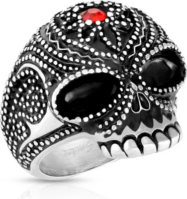 Produktbild von Herrenring Edelstahl Totenkopf Skull Schwarz Zirkonia Stein Rot Autiga® schwarz 70 - Ø 22,20 mm