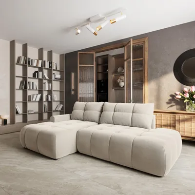 Produktbild von Masseno Ecksofa FLUMA CL L-S mit Schlaffunktion L-Form, Sofa mit Bettkasten, Wohnzimmersofa, Couch, Soffa, Bettsofa, Couchgarnitur- Creme, CASTEL 03