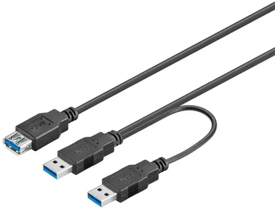Produktbild von Goobay USB 3.0, 0.3 m, 0,3 m, USB A, 2 x USB A, USB 3.2 Gen 1 (3.1 Gen 1), 5 Gbit/s, Schwarz