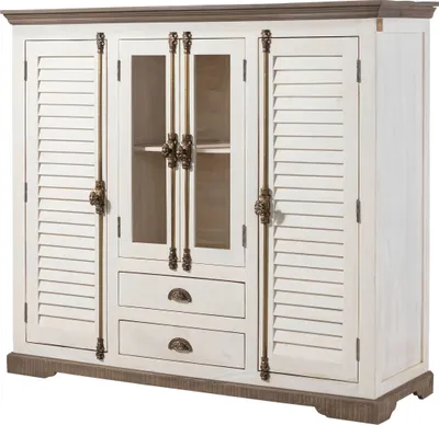 Image de MASSIVMOEBEL24 | Bahut Haut TOULOUSE #115 Bois de Manguier Laqué Blanc - 160x45x142