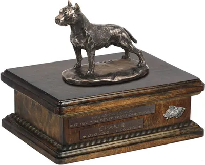 Produktbild von American Staffordshire Terrier, Amstaff I urne in Hundeasche, personalisierte Urne mit Statue, Holzurne mit Hund von Art-Dog