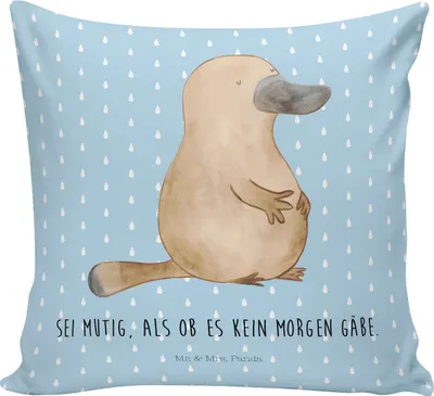 Produktbild von Mr. & Mrs. Panda Kissen 40x40 Schnabeltier Mut - Blau Pastell - Geschenk, Polster, Training, für sofa, Dekokissen, Raodtrip, Meer, Sofakissen, kuschelkissen, Arbeit, Büro