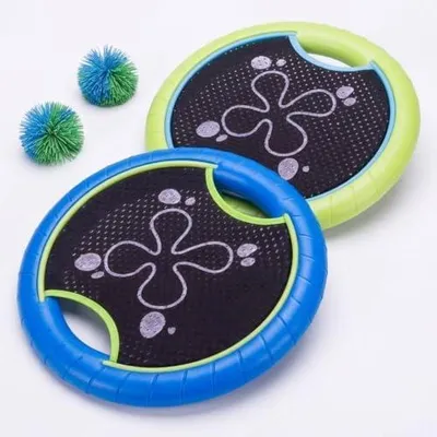 Produktbild von Neopren Wurfscheiben-Set, 2 Disc Ø 31 cm & 2 Fransenbälle | Beachsport Camping, Wasserfest, Outdoor Aktivset Discus Frisbee