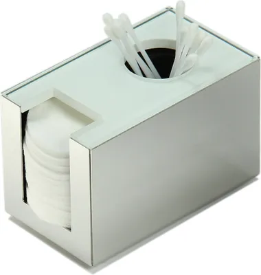 Produktbild von Wattepadhalter und Wattestäbchenhalter aus Edelstahl (matt) und weißem Glas