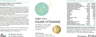 Obrázek produktu pro Doplněk stravy pro zdravé vlasy Cosphera Haar Vitamine, 120 kapslí