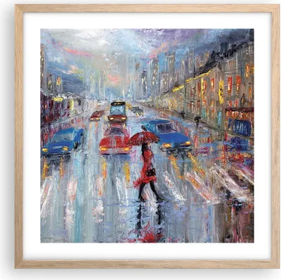 Produktbild von Gerahmtes Poster - Rahmen in heller Eiche - Acryl Stadt Regen - 50x50 cm - Wand Bild - Wanddeko - Wandbilder - Wandposter - Bilderrahmen - Bilder - Kunstdruck - Wandbild - P2NAC50x50-4251